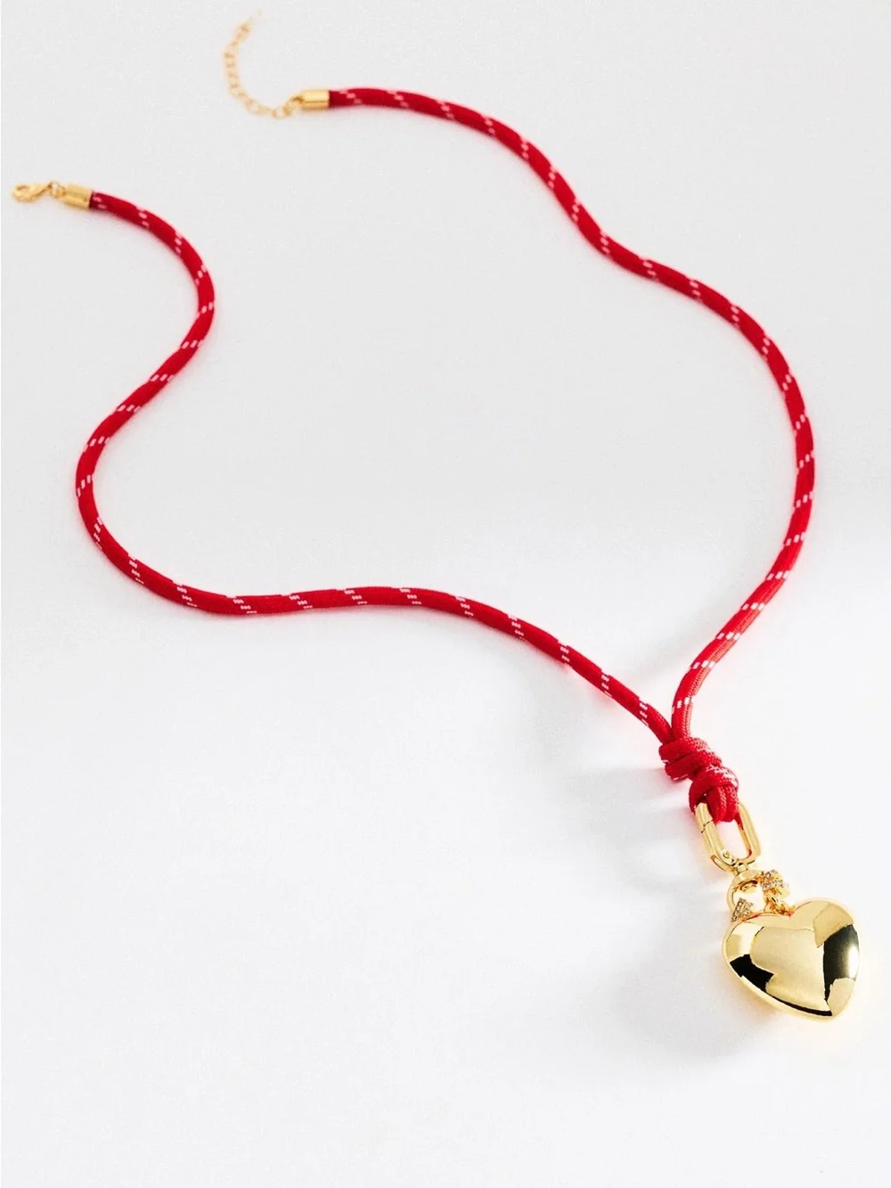 New! Anthropologie Gold Plated Heart Red Cord Necklace 30” NWT (1028)